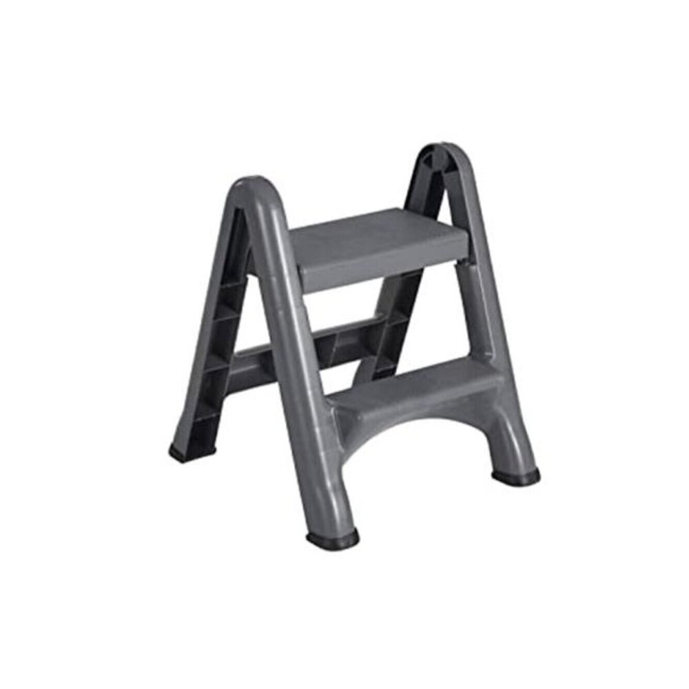 Two-Step Folding Foot Stool 14Inch High Gray 300-Pound Capacity Small Step